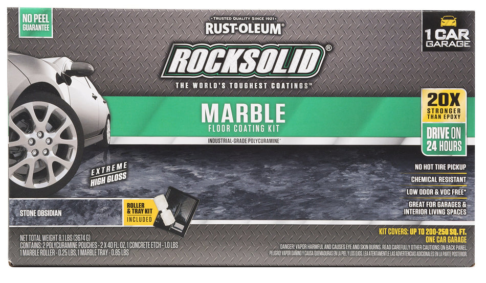 Rust-Oleum 306320 RockSolid Marble 1 Car Garage Floor Coating Kit, Stone Obsidian,Gray/Black, 5 Piece Set