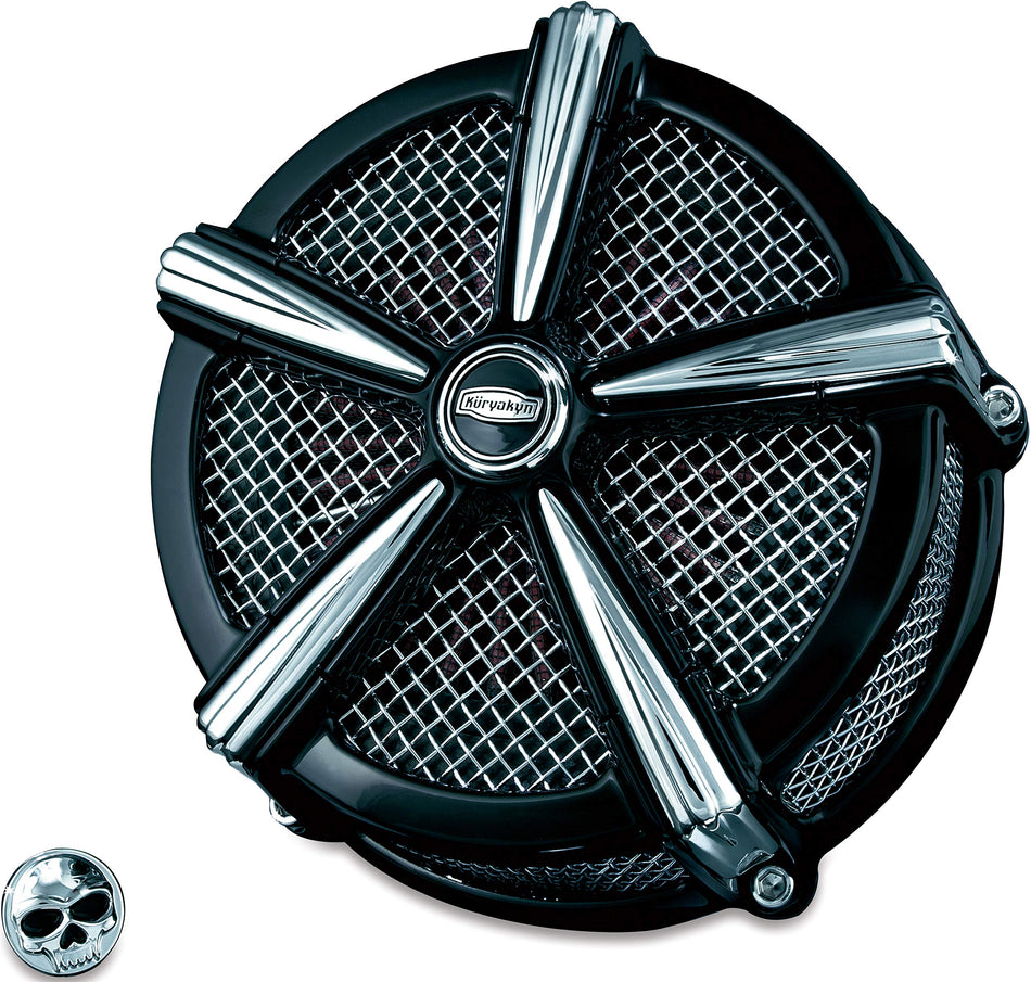 Kuryakyn 9514 Mach 2 Air Cleaner/Filter Assembly for Harley-Davidson Motorcycles, Custom Applications, Black/Chrome