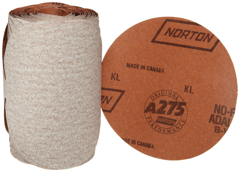 Norton A275OP PSA Adhesive Sandpaper Roll, 600 Grit Sandpaper, Woodworking and Automotive Sand Paper for Orbital Sander, 5 Inch Sanding Discs, Roll of 100