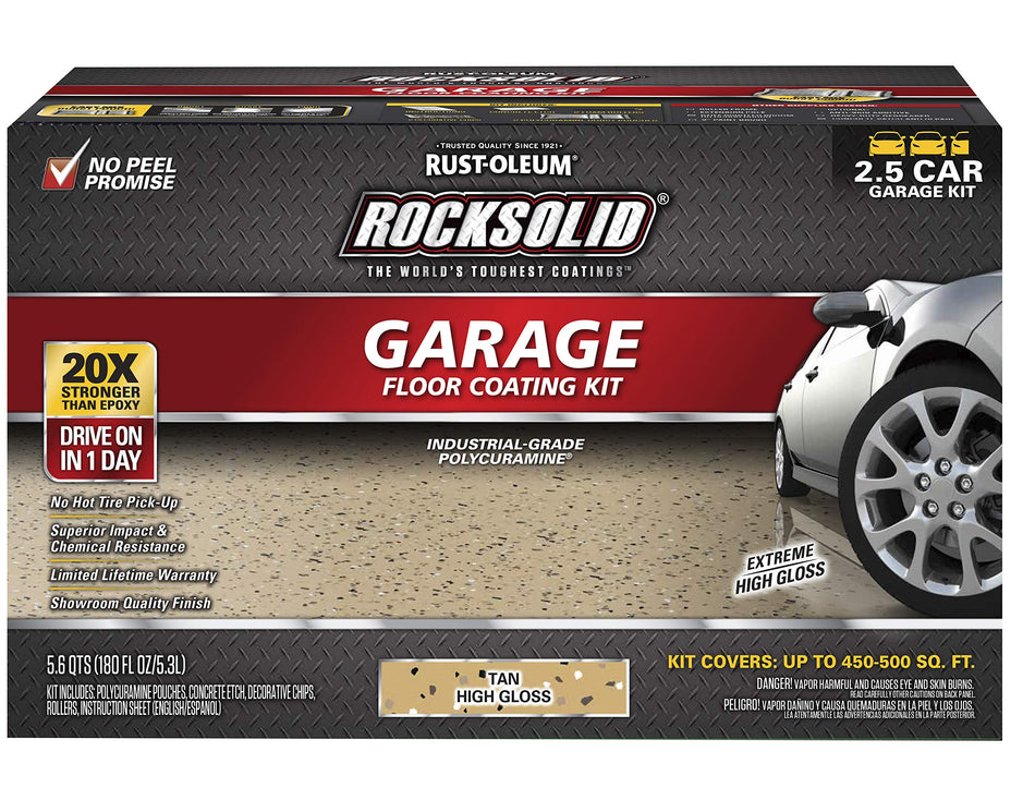 Rust-Oleum 293515 Rocksolid Polycuramine Garage Floor Oil Coating, 2.5 Car Kit, Tan, 180 Fl Oz (Pack of 1)