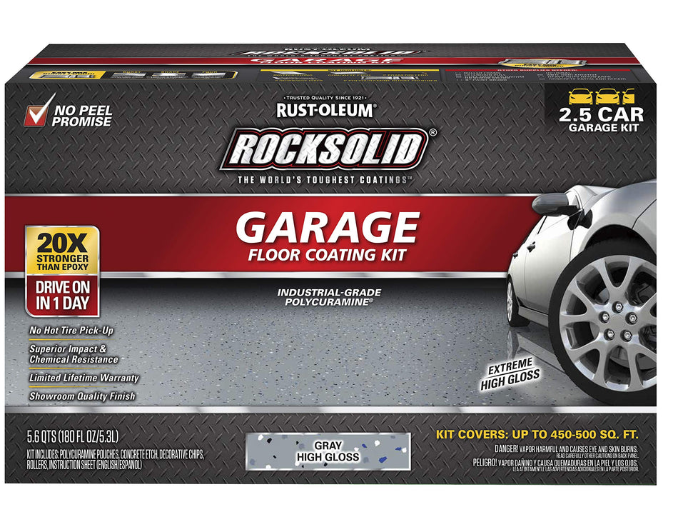 Rust-Oleum 293513 Rocksolid Polycuramine Garage Oil Floor Coating, 2.5 Car Kit, Gray, 180 Fl Oz (Pack of 1)