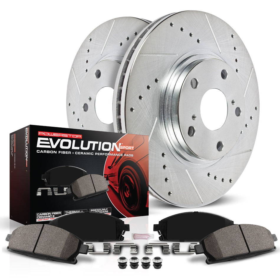 Power Stop K2964 Front Z23 Carbon Fiber Brake Pads with Drilled & Slotted Brake Rotors Kit