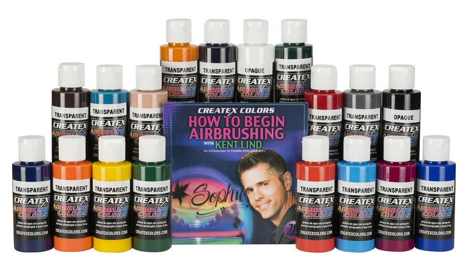 Createx Colors 5813-00 18 Color Airbrush Set with How to Begin Airbrushing DVD, 2 oz.