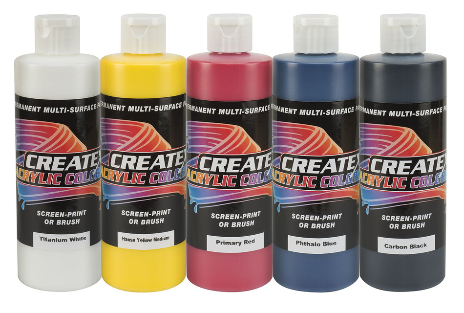 Createx Colors 8oz. Acrylic Primary Set (5 Colors), 8 oz, 40 Ounce