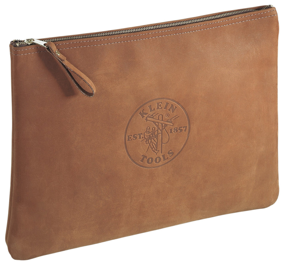 Klein Tools 5136 Zipper Bag, Contractor's Leather Portfolio with Heavy Duty Zipper Close