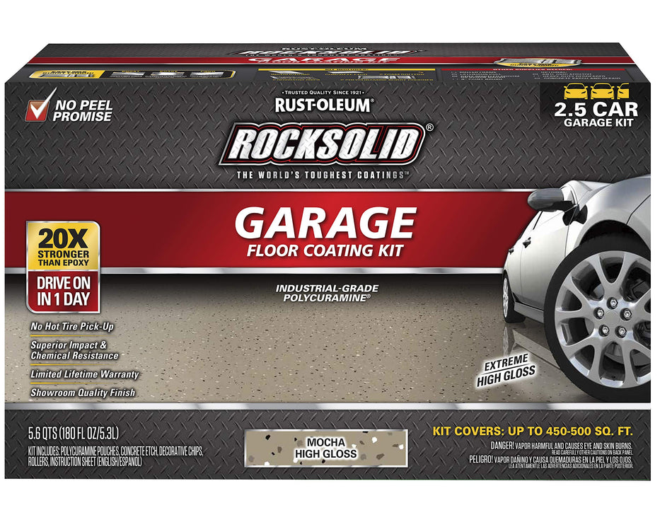 Rust-Oleum 293517 Rocksolid Polycuramine Garage Floor Coating, 2.5 Car Kit, Mocha