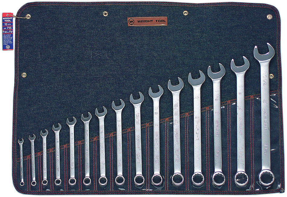 Wright Tool 715 12 Point Combination Wrench Set, 5/16-1-1/4 (15-Piece),Silver