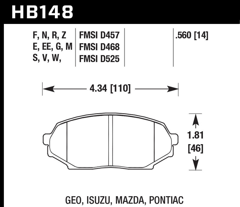 Brake Pads Front Mazda Miata Blue 9012 - HB148E560