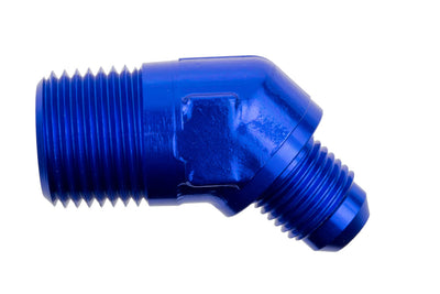 6AN 45Deg Male Adapter to 1/4in NPT Male Blue