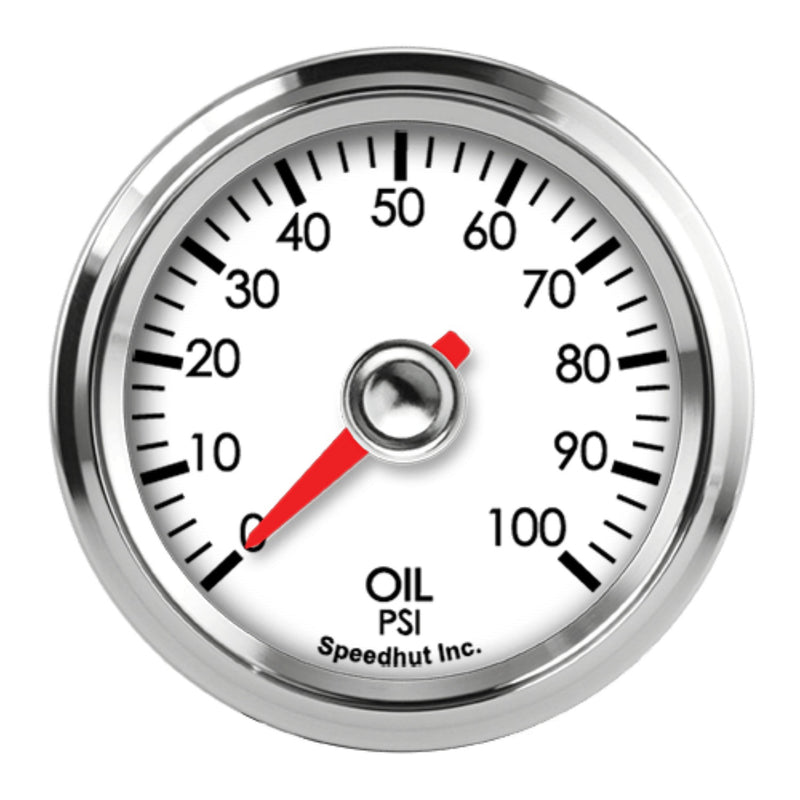 2-1/16in Oil Press Gauge 0-100psi White Face - L2OP3LEG